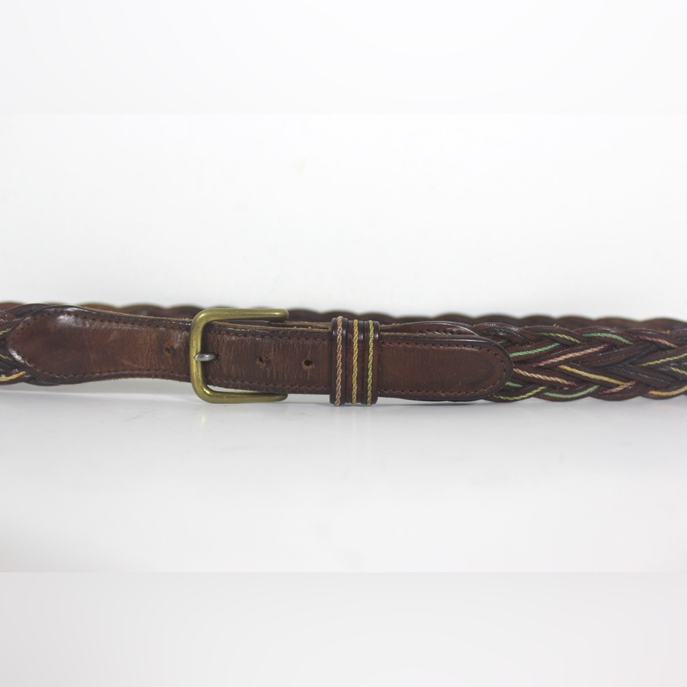 Vintage Braided Dark Brown Split Woven Leather and Coloured Thread Cord Belt